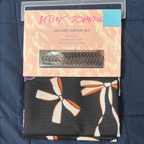 Betsey Johnson Halloween Black Shower Curtain with Orange/Purple and White Bows - Picture 1 of 3